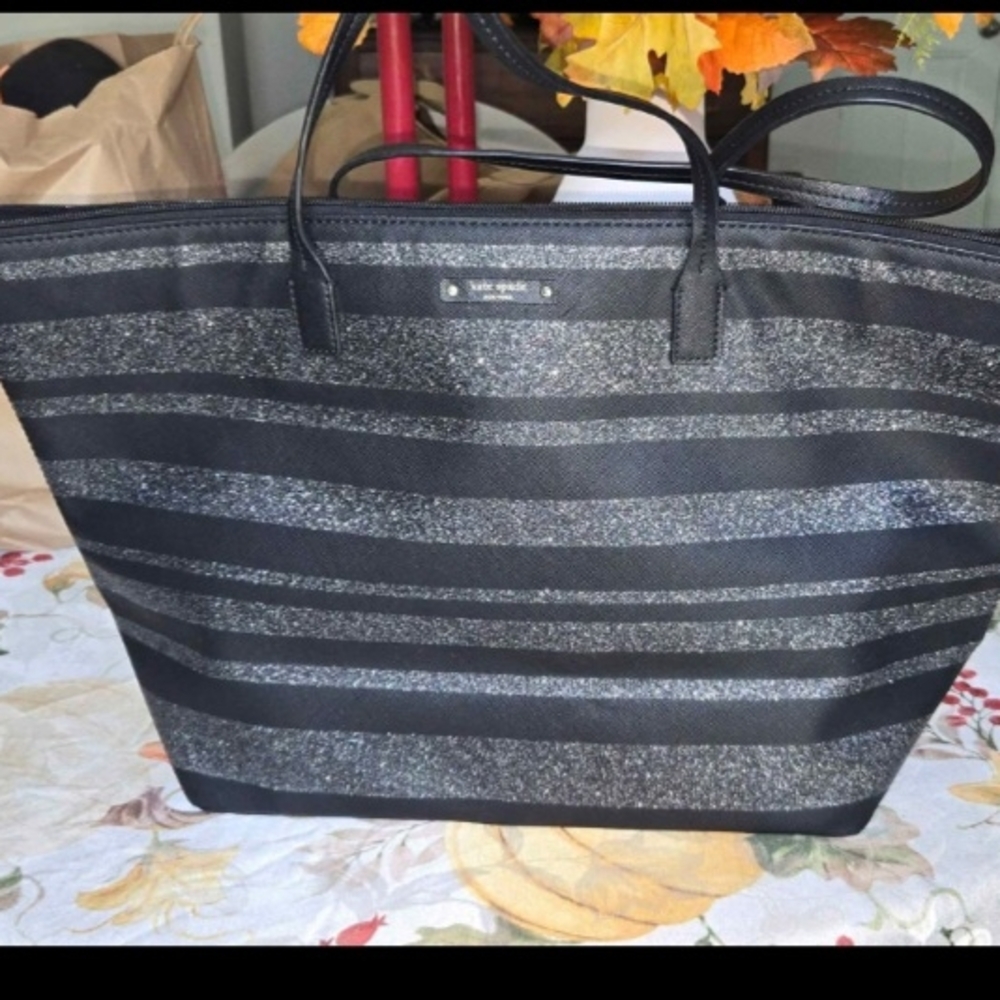 Kate Spade Glittery Black and Silver Tote